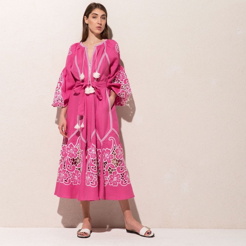 March 11 Dragon Flower Fuchsia Linen Dress Size XS